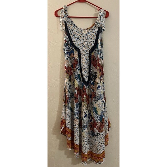 Seven Islands Medium Floral Sleeveless Sun Dress Tie Straps Boho Cottage Rayon - Picture 1 of 5